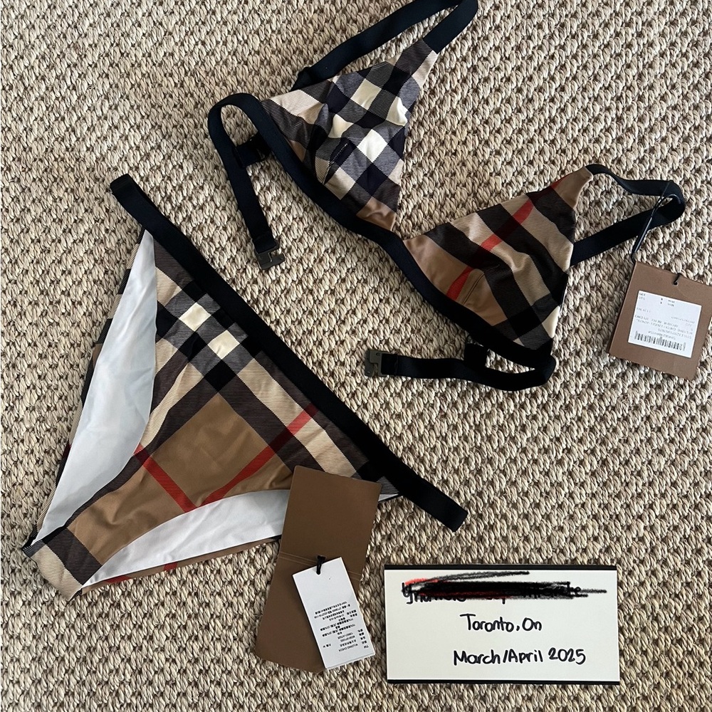 Burberry Checkered Bikini in Black and Tan